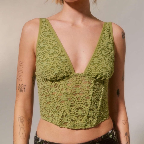 Urban Outfitters Out From Under Lace Green Crop Dark Romantic Convertible Corset - Picture 1 of 4